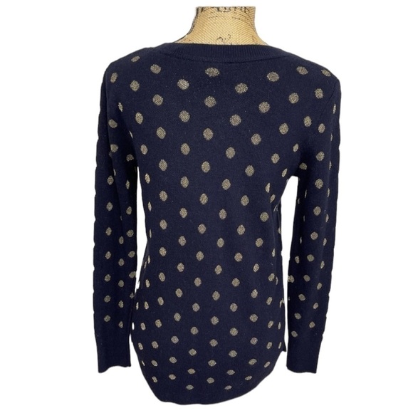 Loft Pullover Sweater Navy Blue Gold Polka Dot Knit NWT Soft - Picture 7 of 12